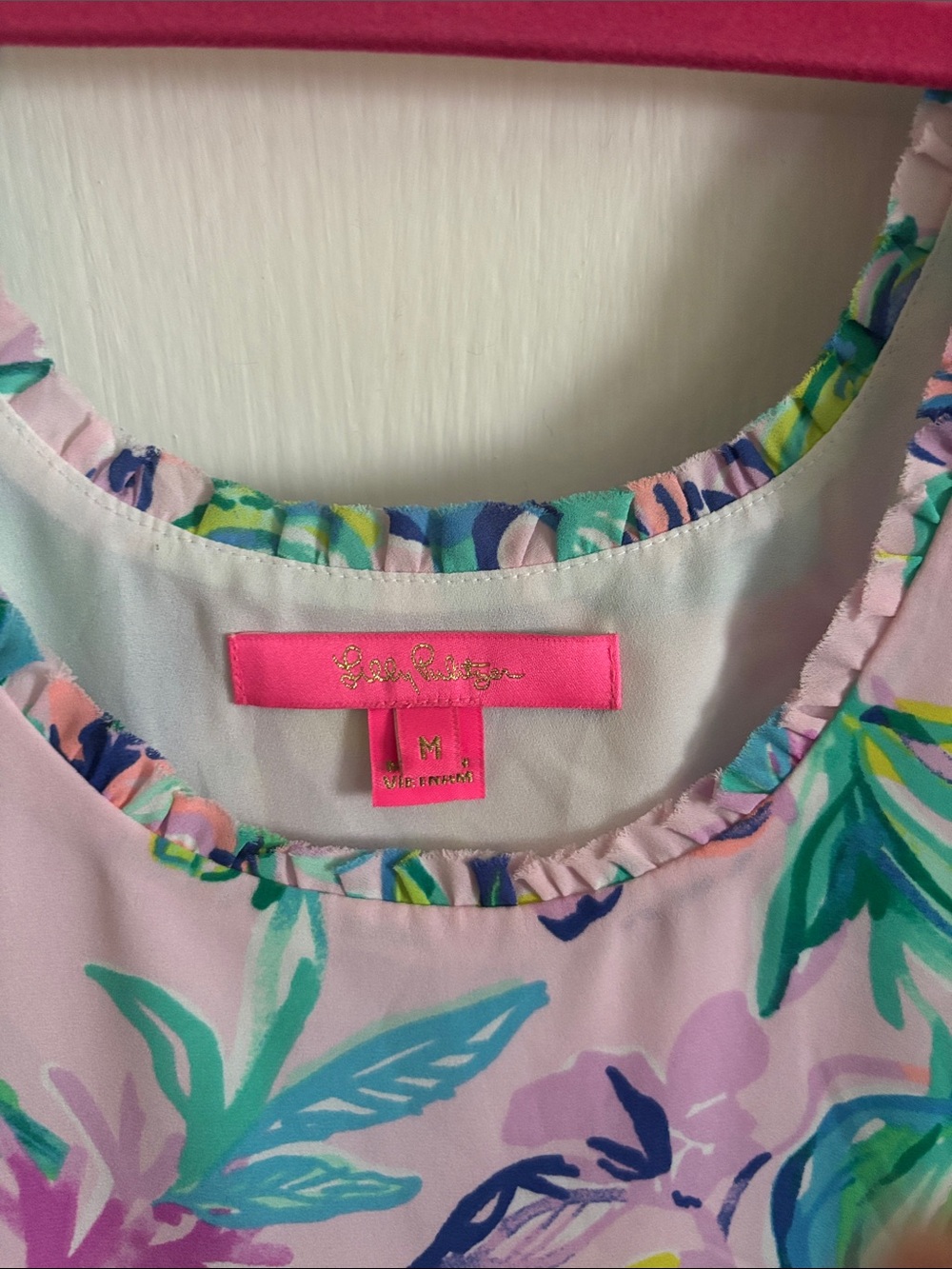 Lilly Pulitzer Floral Tank Top - Pink Multicolor Size M Lined with Ruffled Edge - Picture 2 of 5